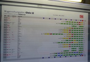 Train composition display on station platform in Germany