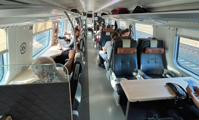 Rotating seats above the restaurant on a Finnish Intercity train