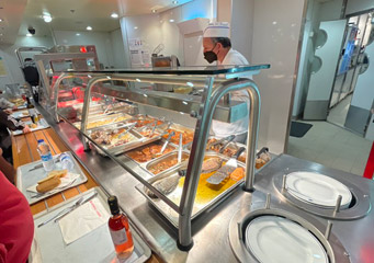 Self-service restaurant on the ferry from Italy to Greece