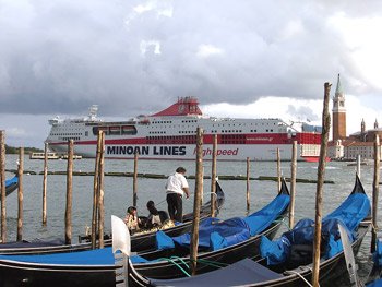 A Minoan Lines ship passing St Marks Square, Venice, en route to Greece...