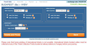 MAV website - journey planner