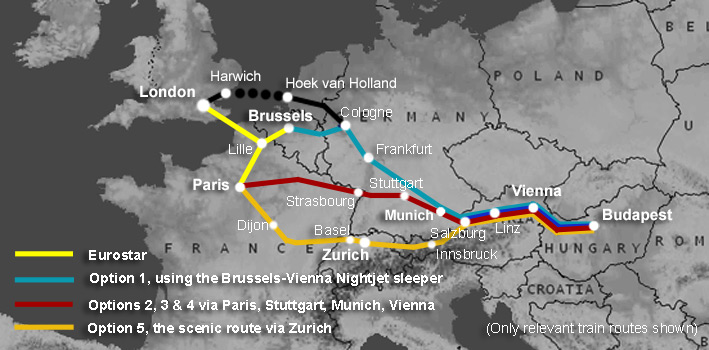 How travel by train from London to Budapest & Hungary