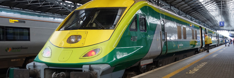 A Dublin to Cork express train boarding at Heuston station