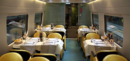 The restaurant car on an ETR610 EuroCity train
