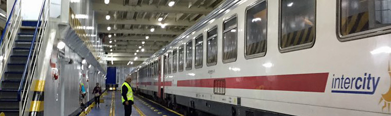 Intercity train on the ferry to Sicily