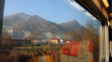 Mountain-top castle seen from the train