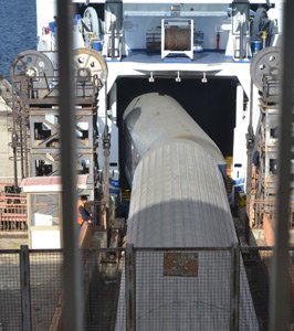 Palermo to Milan sleeper train being taken off the train ferry at Messina