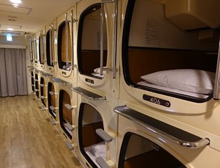 Inside a capsule hotel