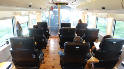 Green car seats on the Kamome Limited Express