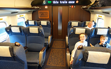 Green car seats on a JR West shinkansen