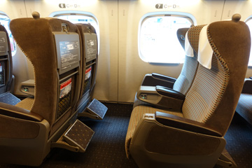 Green car seats on an N700A shinkansen