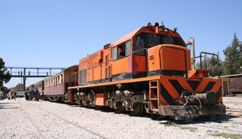 Damascus-Amman by Hedjaz Railway:  The Jordanian train waiting to leave Deraa.