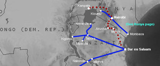 Map of train routes in Kenya & southern Africa