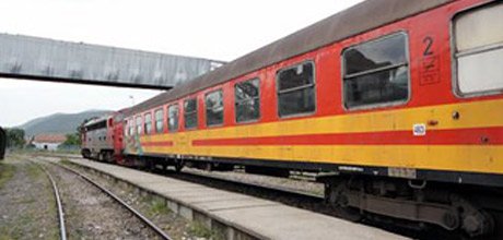 The Pristina to Skopje train at the border.