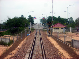 Looking back along the tracks as the train from Bangkok heads off the Bridge towards Thanaleng