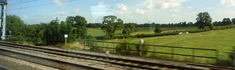 English countryside seen from the train to Holyhead