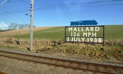 Sign marking where Mallard set the world speed record for steam trains