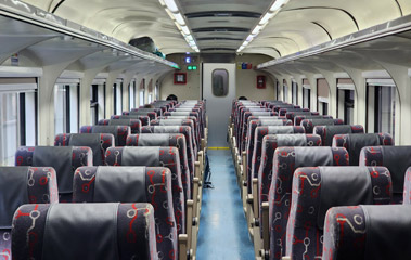 Second class seats on a Malaysian train from JB Sentral to Gemas