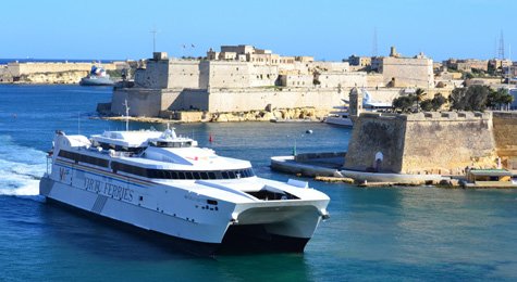 Virtu Ferries catamaran entering Valetta Harbour from Sicily