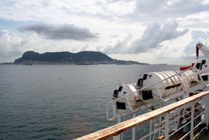 The ferry from Algeciras to Morocco leaves Gibraltar astern