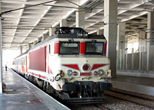 The 17:30 train from Tangier Med Port to Tangier Ville, at Tangier Med Port station