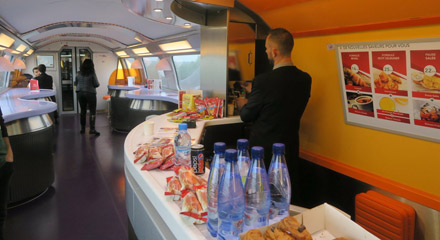 Cafe-bar on an Al Boraq high-speed train in Morocco