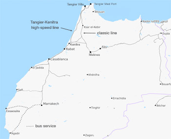 Train route map, Morocco