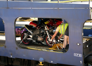 Motorbikes on the Dutch Motorail train to Italy...
