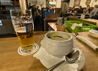 Pumpkin soup & beer at the Augustiner-Keller, Munich