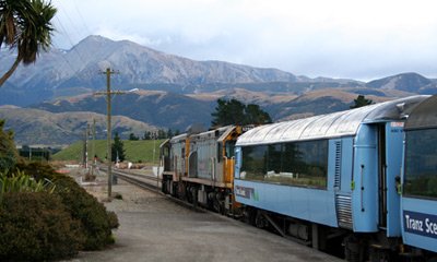 The Tranz-Alpine waits to leave Springfield...