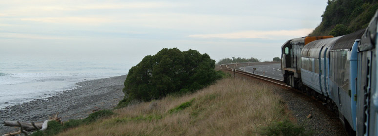 The Coastal Pacific train to Christchurch skirts the ocean