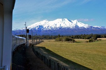 Mount Ruapehu, seen from the Northern Explorer train
