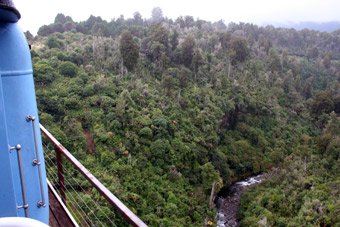 The Overlander train crosses the Makatote Viaduct.