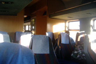 Business class seats on a Starline train in Namibia