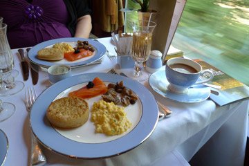 Scrambled egg and smoked salmon with caviar for lunch