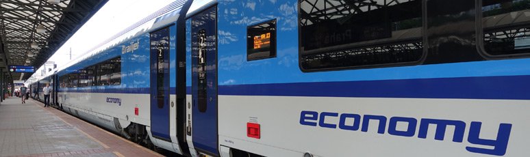 Prague to Vienna railjet train at Prague Hlavni station