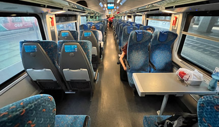 Economy seats on a Prague to Vienna Railjet train