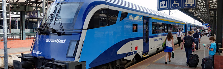 Czech Railjet train to Vienna at Prague Hlavni station