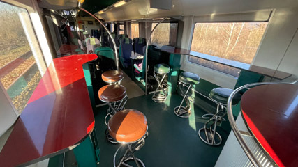 Bar stools on the Budapest to Bucharest train
