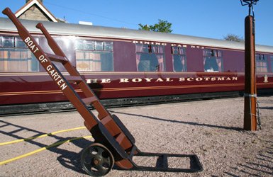 The Royal Scotsman train stabled for the night at Boat of Garten on the private Strathspey Railway