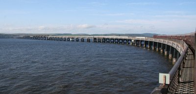 The Royal Scotsman train crossing the Tay Bridge, once the longest bridge in the world