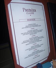 Premier Classe menu