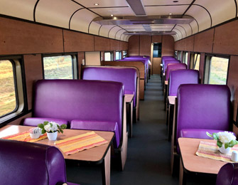 Restaurant car on the Shosholoza Meyl tourist class train from Johannesburg to Cape Town