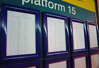 Reservation lists posted at station for a Shosholoza Meyl Tourist class train