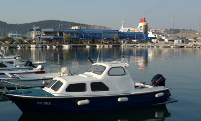 View of Bar ferry terminal, across the marina