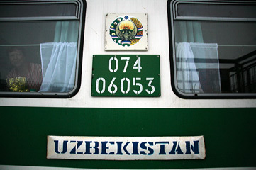 Moscow to Tashkent 'Uzbekistan' train nameboard