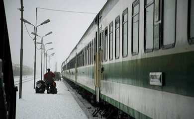 The Moscow to Tashkent train at a station
