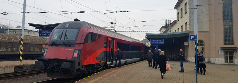 Railjet train arrived at Bratislava Hlavna station