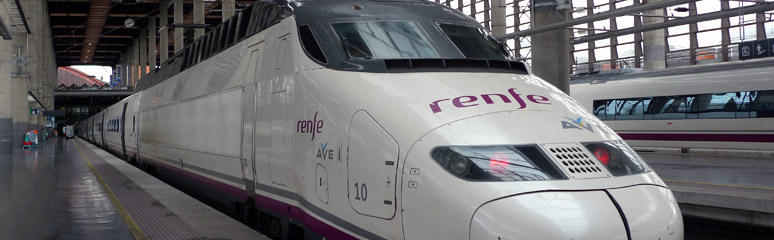 An AVE train to Seville ready to leave Madrid Atocha