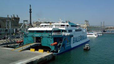 Balearia fast ferry 'Jaume I' about to sail from Barcelona to Minorca & Alcudia on Mallorca